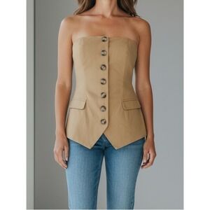 Anthropologie‎ Flat White Strapless Button Down Vest Women Small Honey NWT